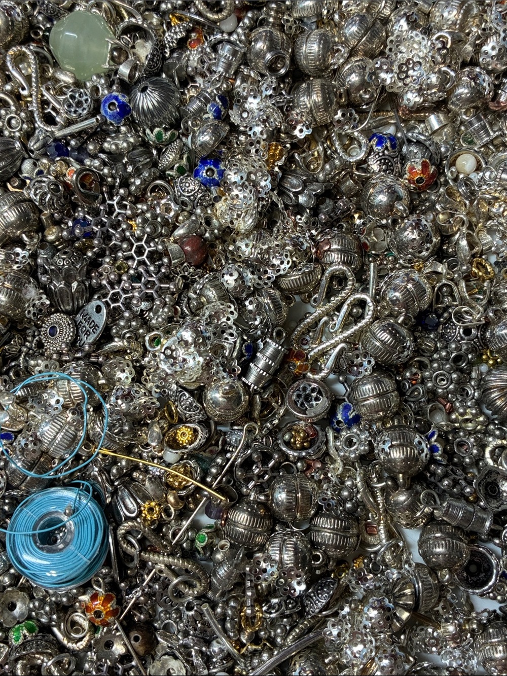 Lot of 2+ pounds of silver and gold colored jewelry making findings